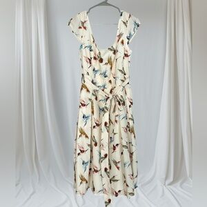 eShakti Cream Maxi Dress with Bird Print